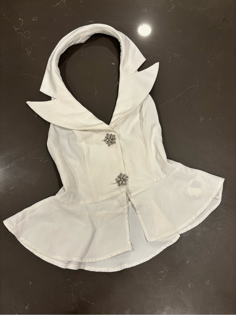 SHEIN White Halter Peplum Camisole with Crystal Button Accents